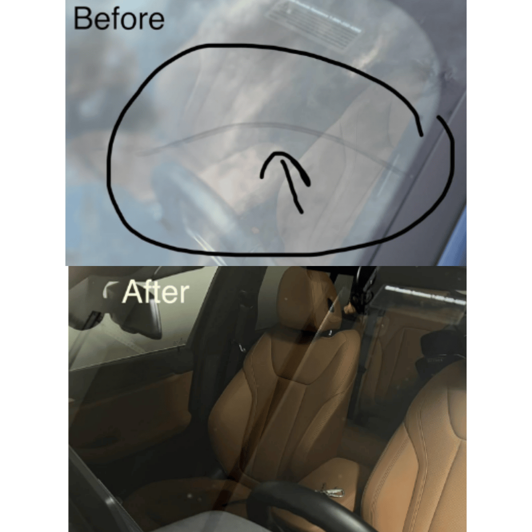 Before and After using a windshield crack repair tool